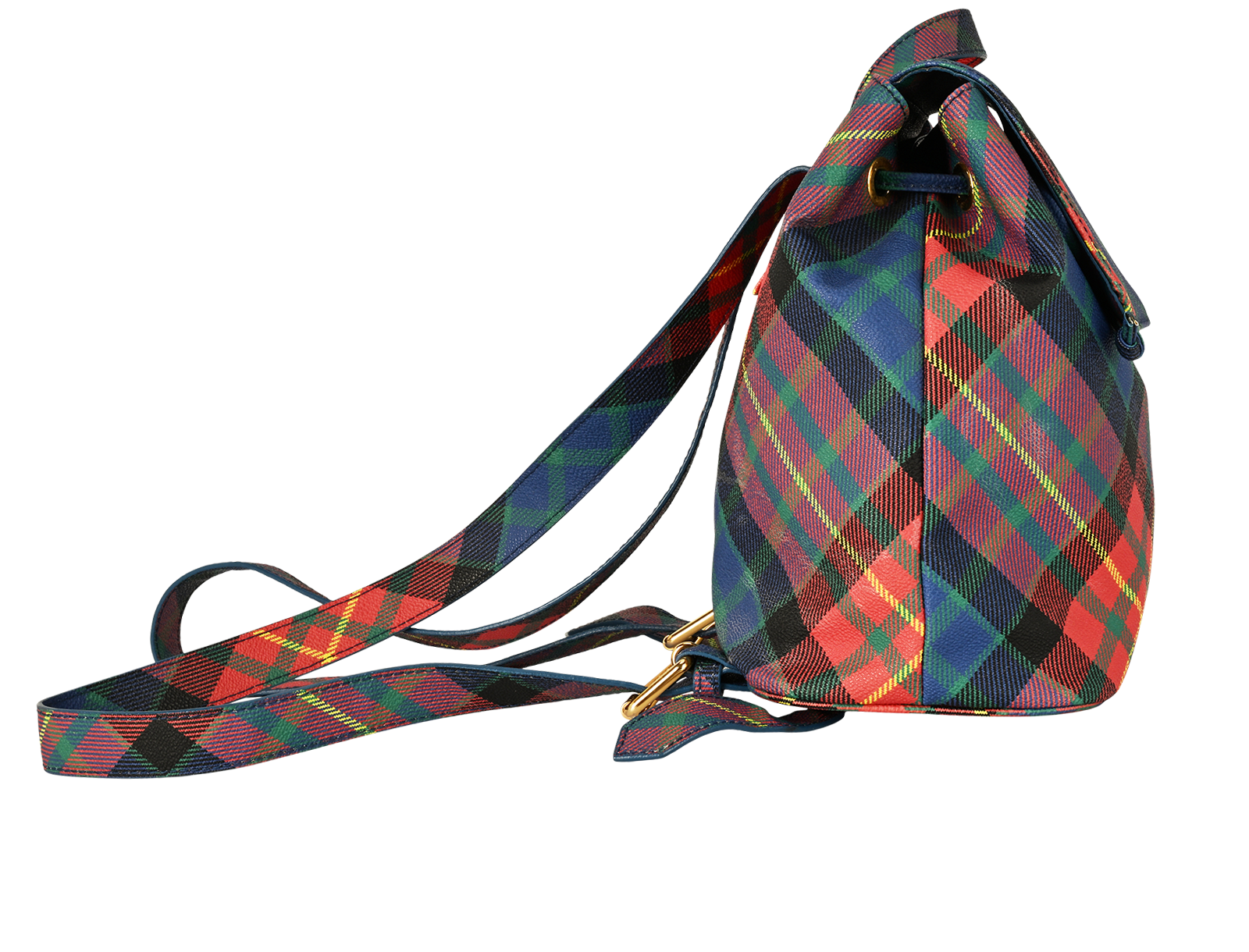 Tartan Backpack, &pound;195, Handbags, Blue, Canvas, Side view